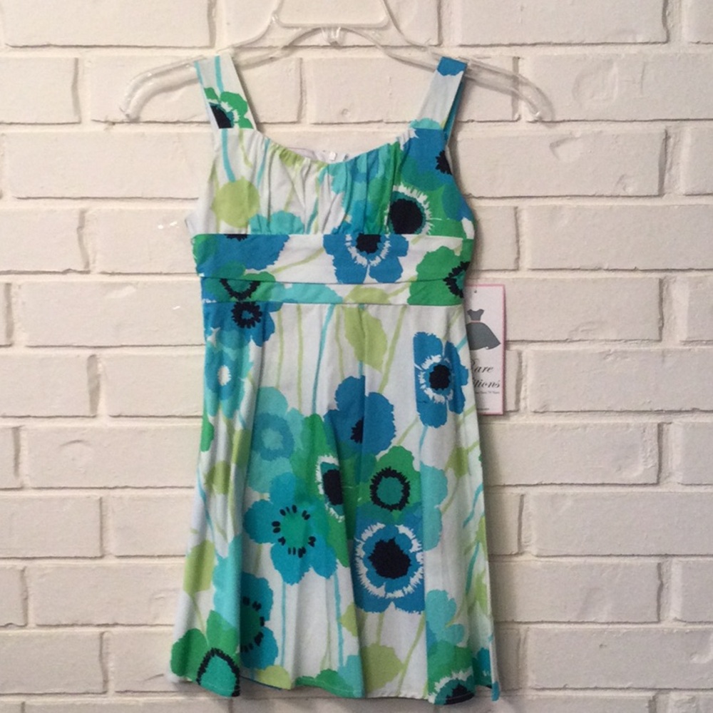 Rare Editions Floral Blue and Green Girls Dress in sizes 7,12 or 16 new